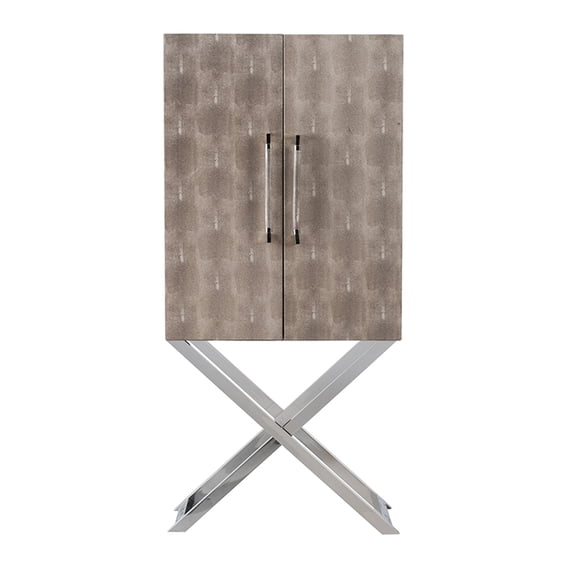 A&B Home Freestanding Cabinet with X-Frame Base and 2 Textured Print Doors - Steel and Light Brown Finish