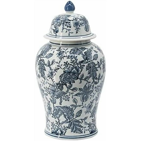 A&B Home Ginger Jar - Blue White Porcelain Decorative Jar with Lid, Flower Pattern Ceramic Vase Centerpiece Décor, 18 inch