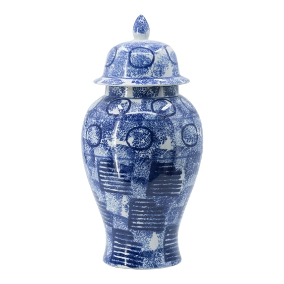 A&B Home Blue & White Porcelain Lidded Jinger Jar D10x19.5