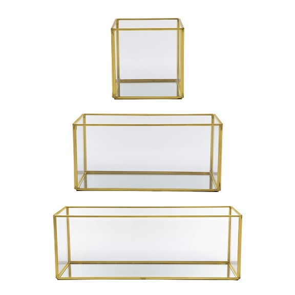 A&B Home Glass Boxes with Gold Rim - Set of 3 - Clear/Gold