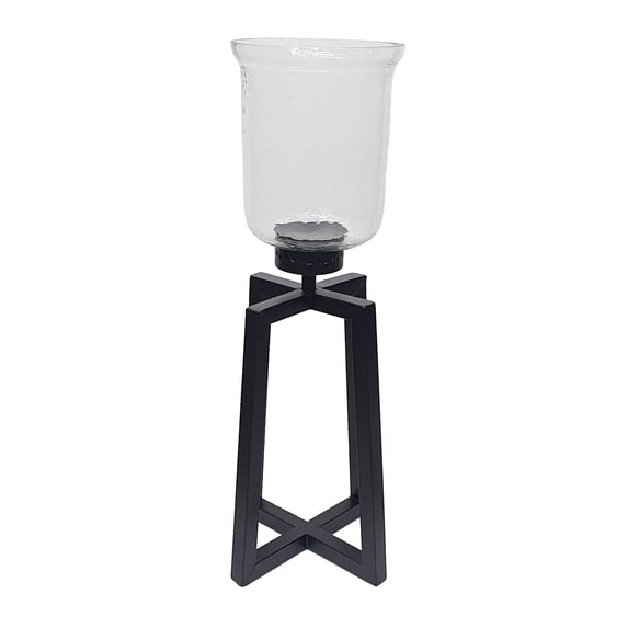 A&B Home Glass Candleholder with Black Metal Base 9" x 9" x 23.2"