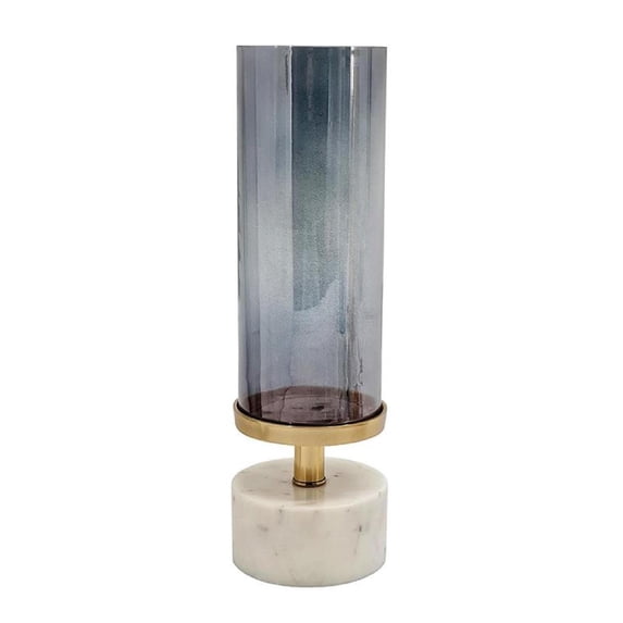 A&B Home Glass & Marble Cylindrical Hurricane - 5.1" x 5.1" x 16.1" - Grey Luster/White