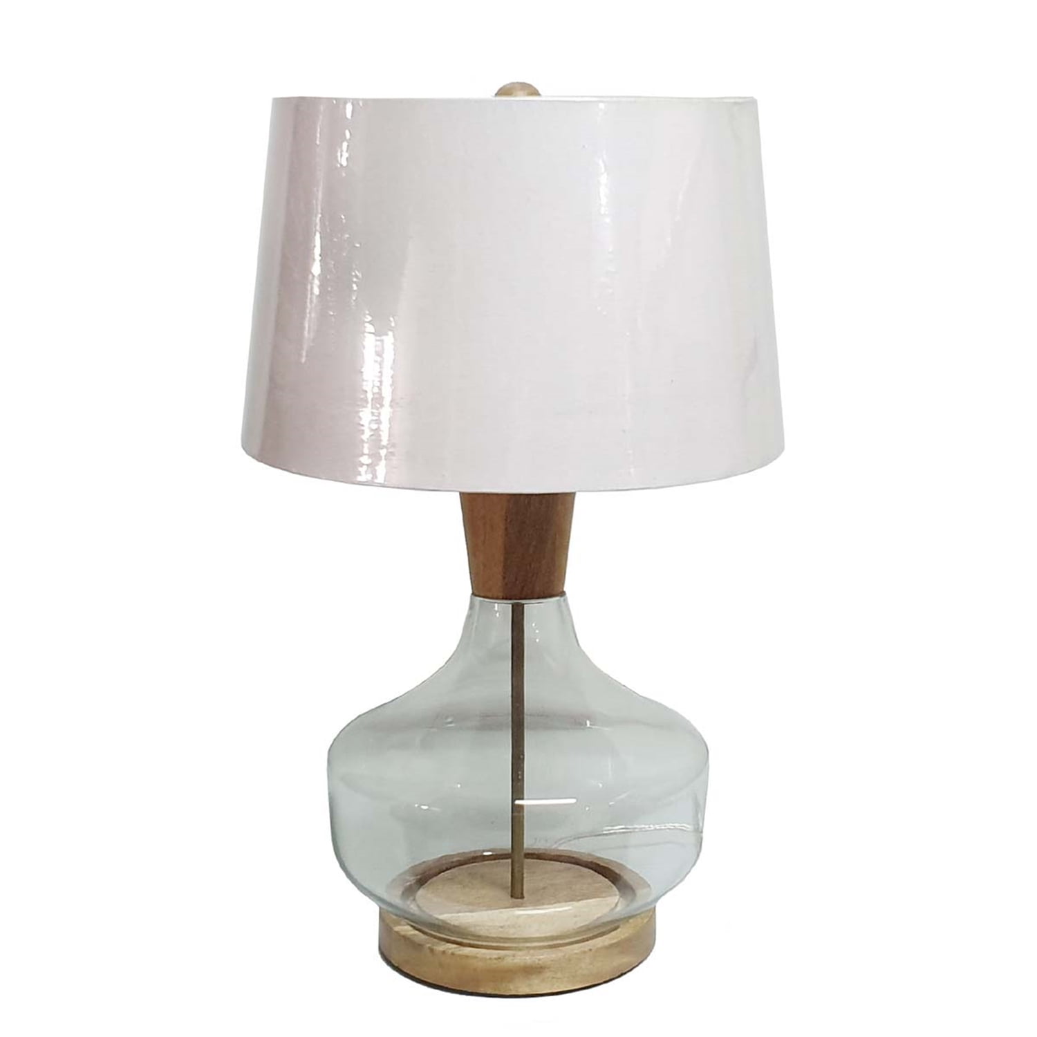 A&B Home Glass Table Lamp with Wood Accents and Drum Fabric Shade