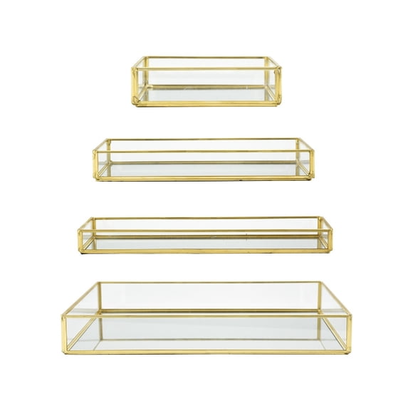 A&B Home Glass Trays with Gold Rim - Set of 4 - Clear/Gold