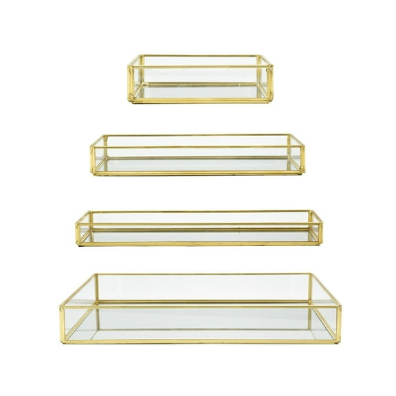 A&B Home Glass Trays with Gold Rim - Set of 4 - Clear/Gold