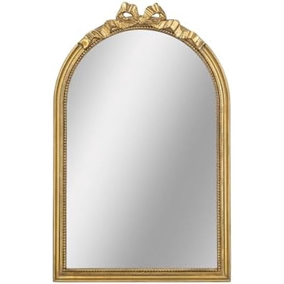 A&B Home Gold Arch Mirror - Decorative Baroque Style Arched Vintage Mirror, Wall Mounted Mirror with Ornamental Bow Tie for Entryway Fireplace Living Room Hallway Bathroom, 23.6" x 37.3"