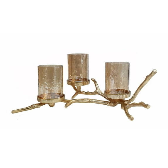 A&B Home Gold Tree Branch Candleholder with Glass Hurricane 15.7" x 8.7" x 7.1"