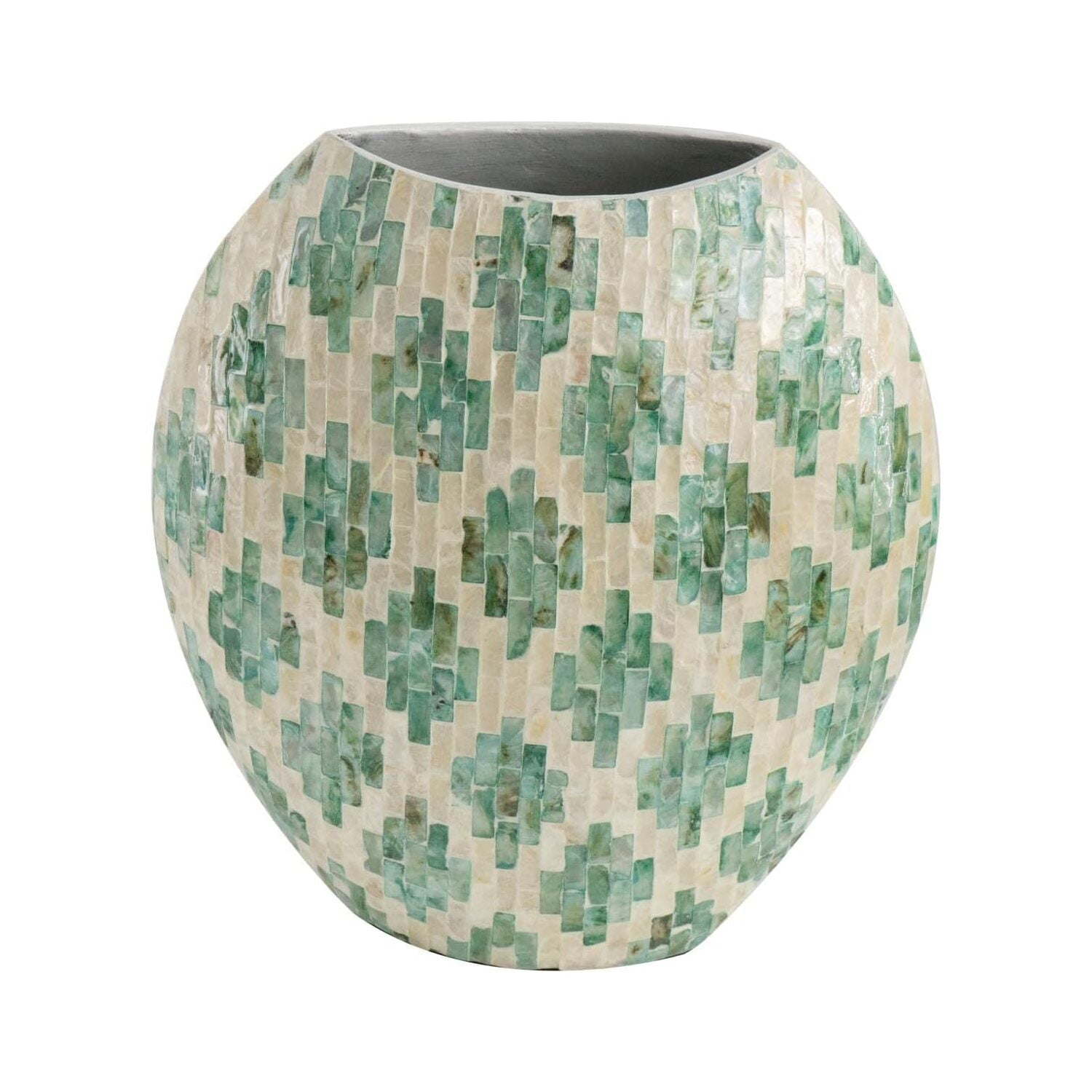 Small Green and Tan Capiz Diamond Pattern Vase