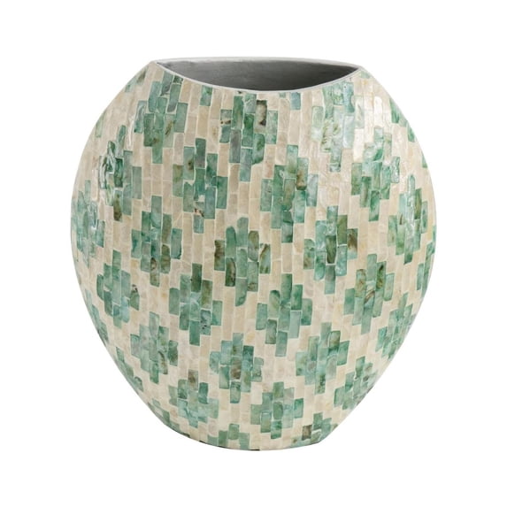 A&B Home Green and Tan Diamond Pattern Capiz Vase Small 13 inches