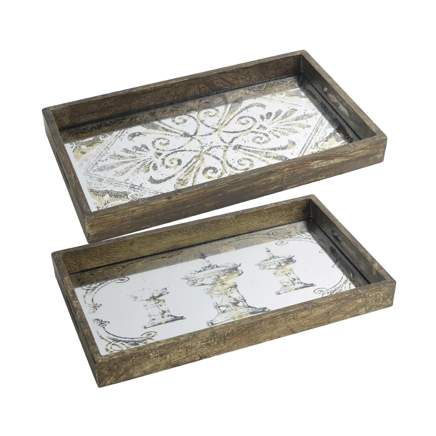 Greta Medium Wood Rectangular Glass Trays, Set of 2