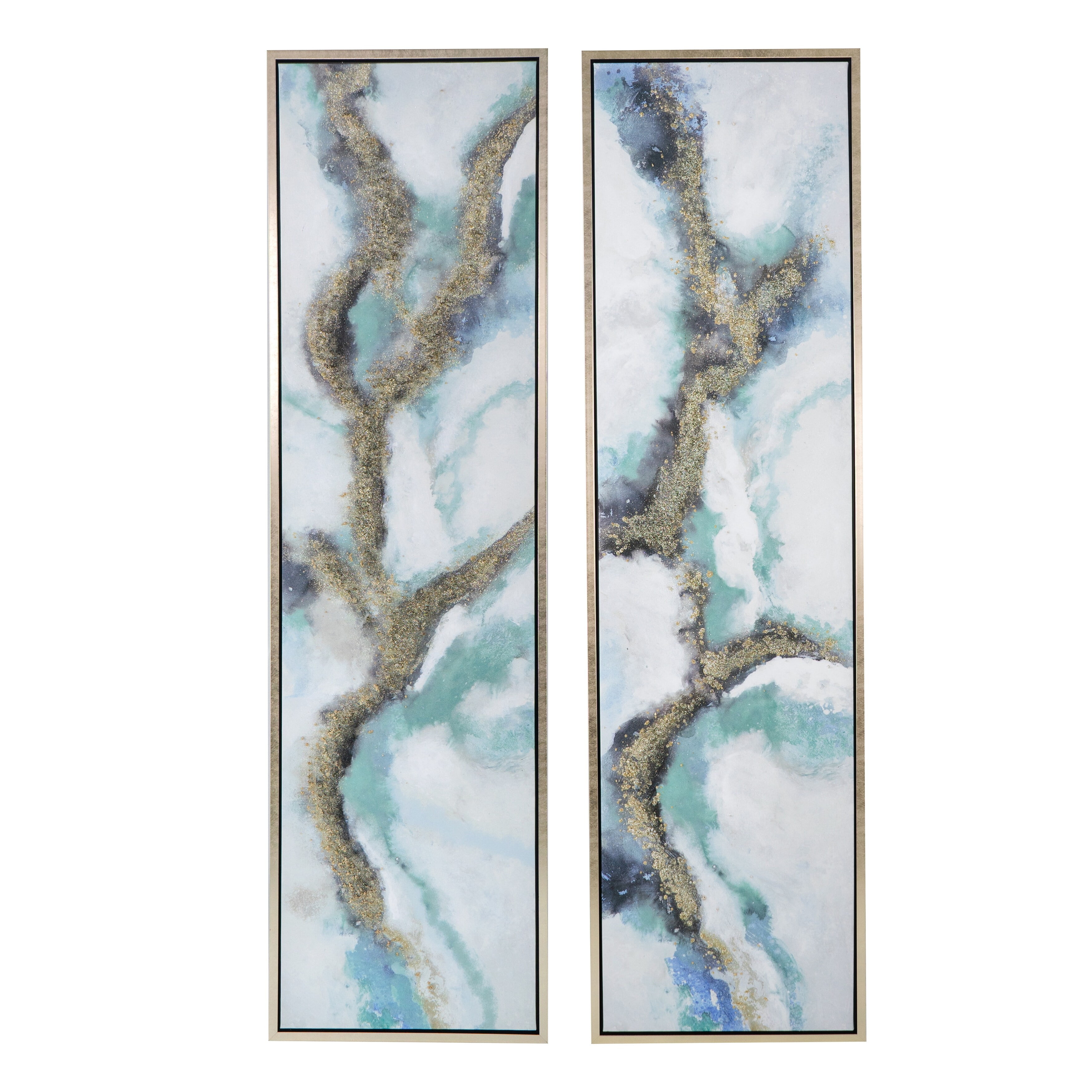 Blue and Gold Abstract Canvas Oil Painting Set