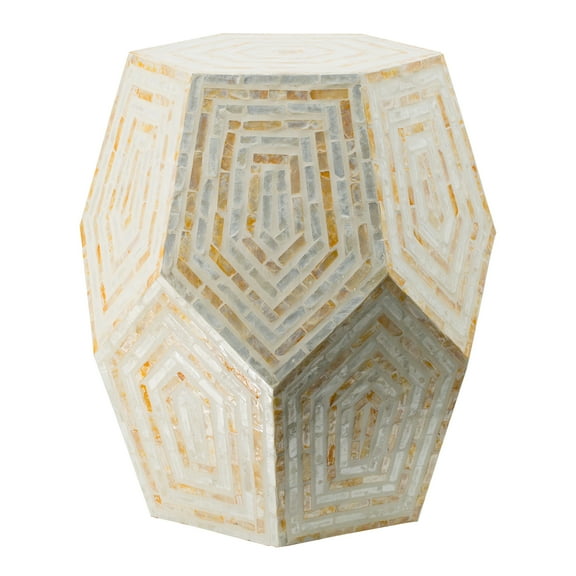 A&B Home Hexagonal Capiz Stool Hexagonal Capiz Accent Table Perfect Inaly Capiz Home Decor for Home and Office-Cream Finish 18" x 18" x 21"