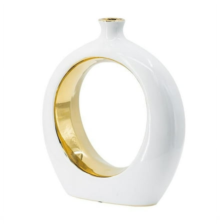 A&B Home Hollow White and Gold Ceramic Vase 11" x 3.1" x 12"