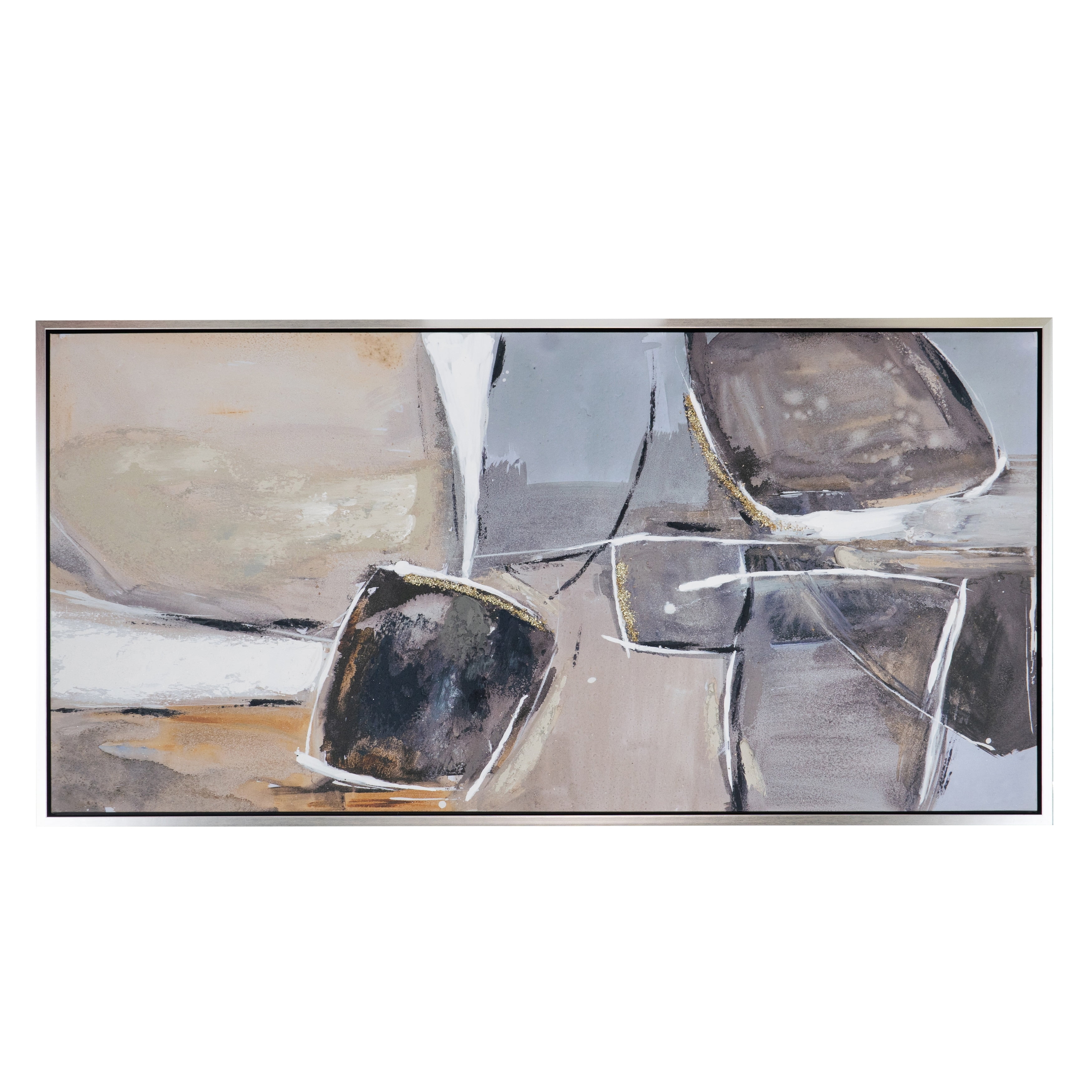Ice Island Beige and Gray Abstract Canvas Painting