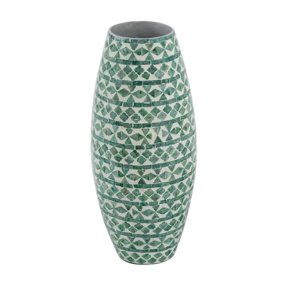 A&B Home Inlaid Green Capiz Table Vase for Dry Flower 7.9" x 7.9" x 19.7"