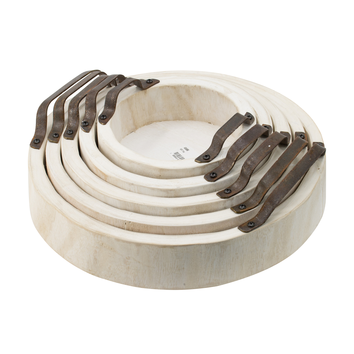 A&B Home Interlocking Round Paulownia Wood Nesting Trays with Metal Handles - Set of 5 - White Wash, Brown Finish - image 1 of 5