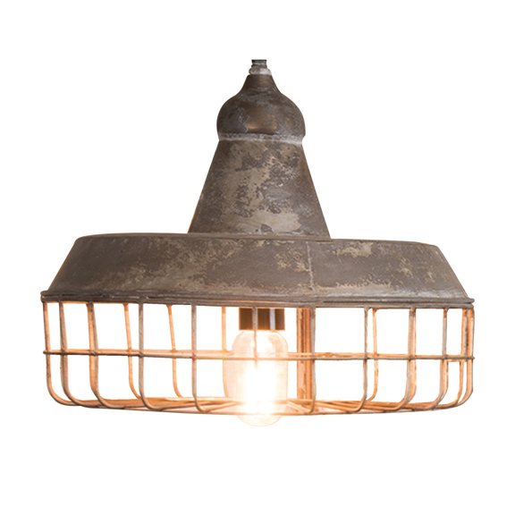A&B Home Iron Pendant with Wire Guard 30" Chain and Ceiling Plate - 14.3"Dia. x 13" - Gray