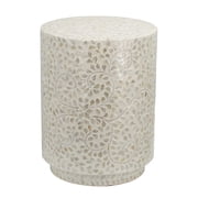 A&B Home Ivory Mother of Pearl Cylindrical Side Table 13.8" x 13.8" x 17.7"