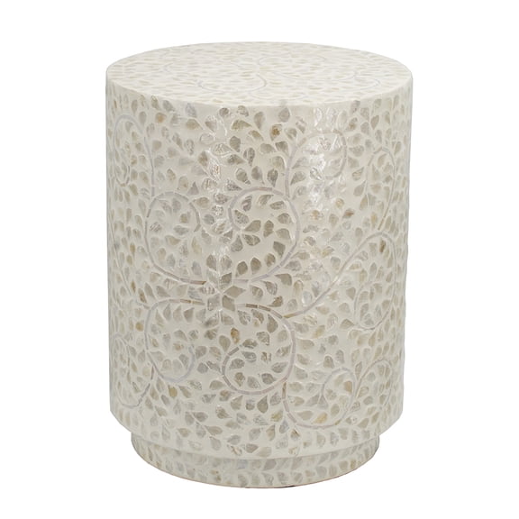 A&B Home Ivory Mother of Pearl Cylindrical Side Table 13.8" x 13.8" x 17.7"