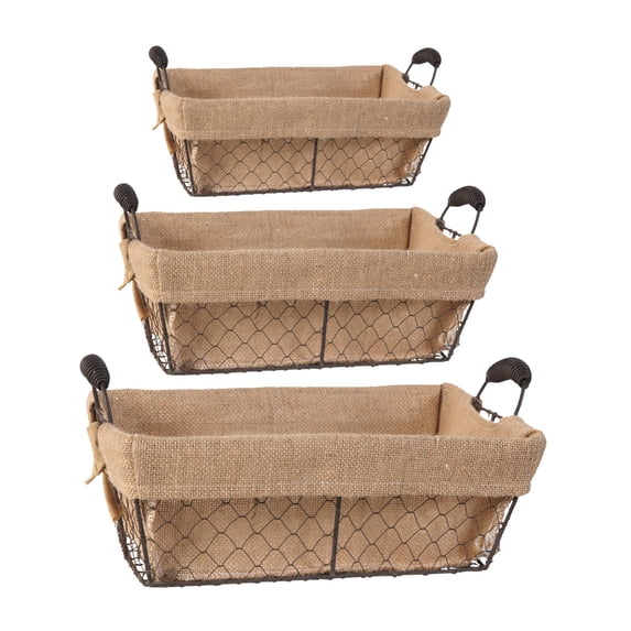 A&B Home Joyce Basket with Canvas Cloth - Set of 3-Color:Burlap,Style:Cottage