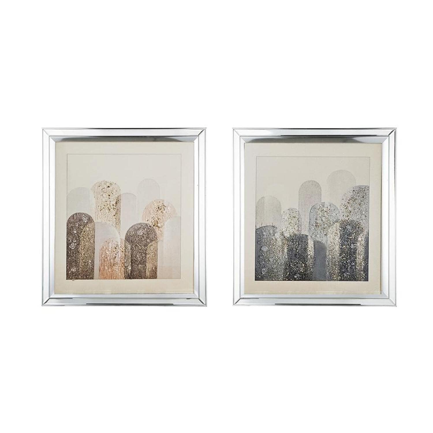 Kaiden Crystal Mirror Framed Abstract Wall Art Set in Blue and Orange