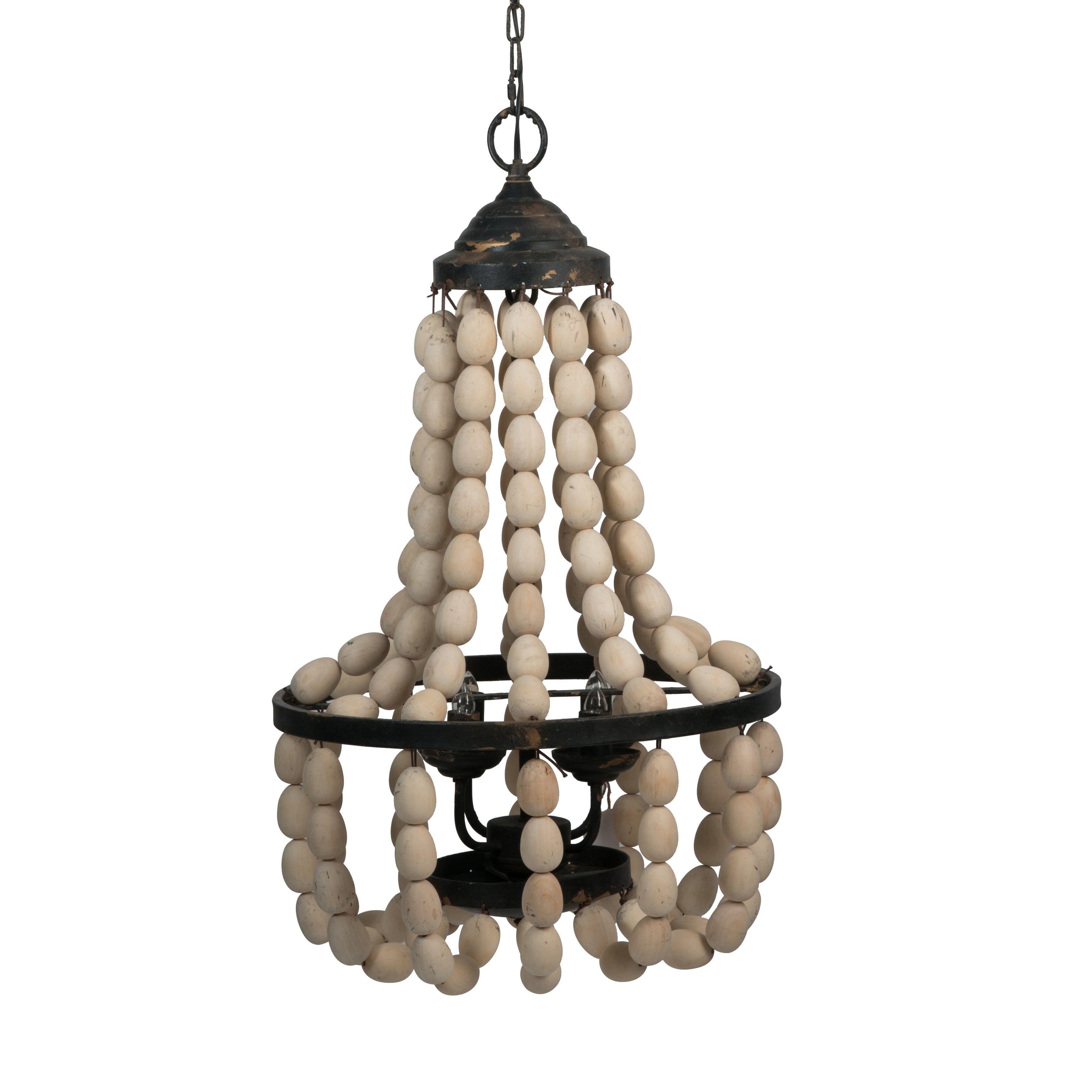 Large White Beaded 4-Light Chandelier with Iron Frame