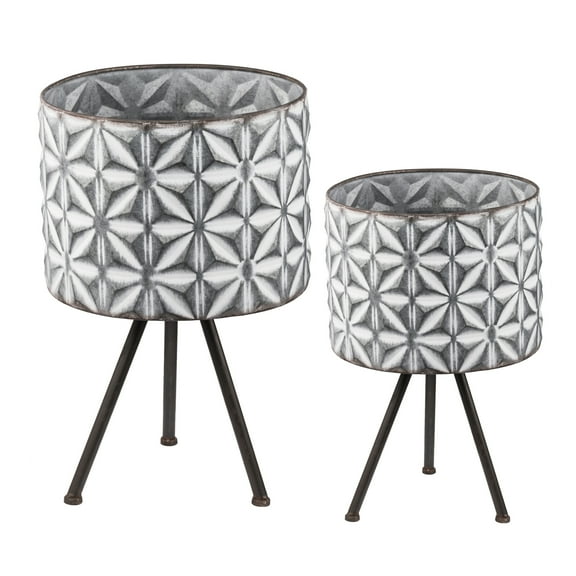 A&B Home Large Round Planters on Stands - Gray, White - Set of Two