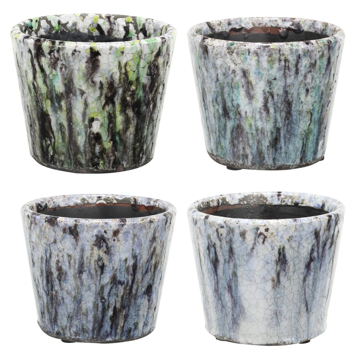 Large Blue and White Terracotta Planters Set of 4