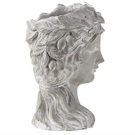 A & B Home Long Hair Woman Bust Planter Indoor Outdoor Dcor, Cement Pot for - Flower, Face Greek Head Sculpture Vase, 12" Gray