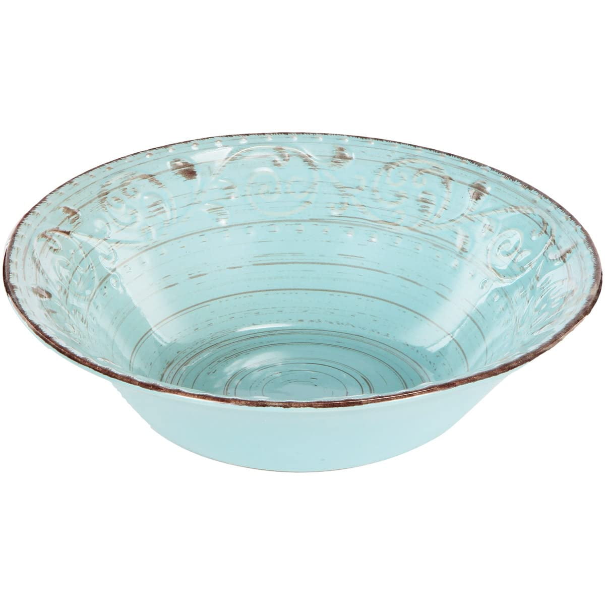 Antiqued Turquoise Ceramic Rustic Serving Bowl 9.8"