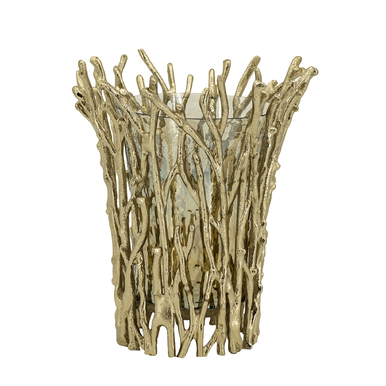 Gold Branch Design Glass Hurricane Candle Holder