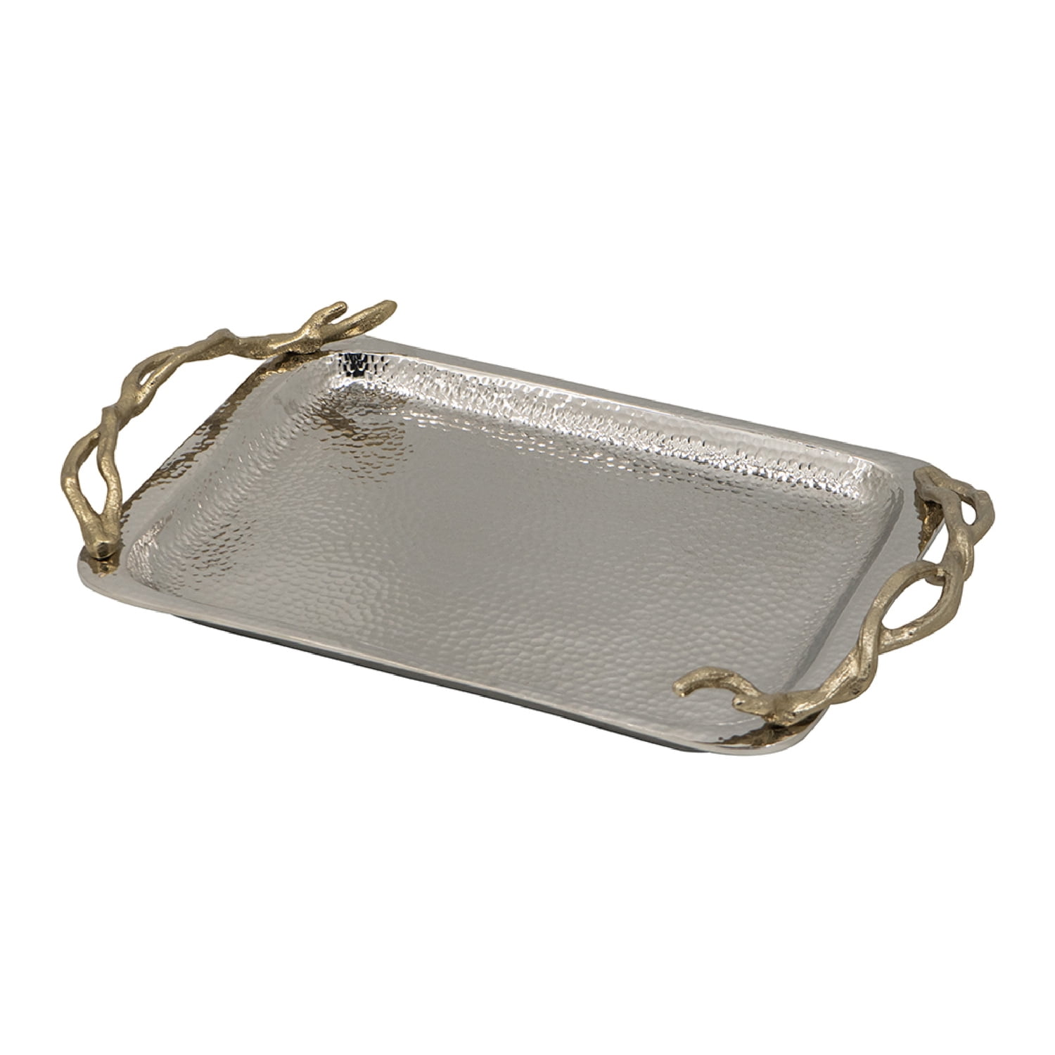 Gold and Silver Aluminum Branch Handle Tray