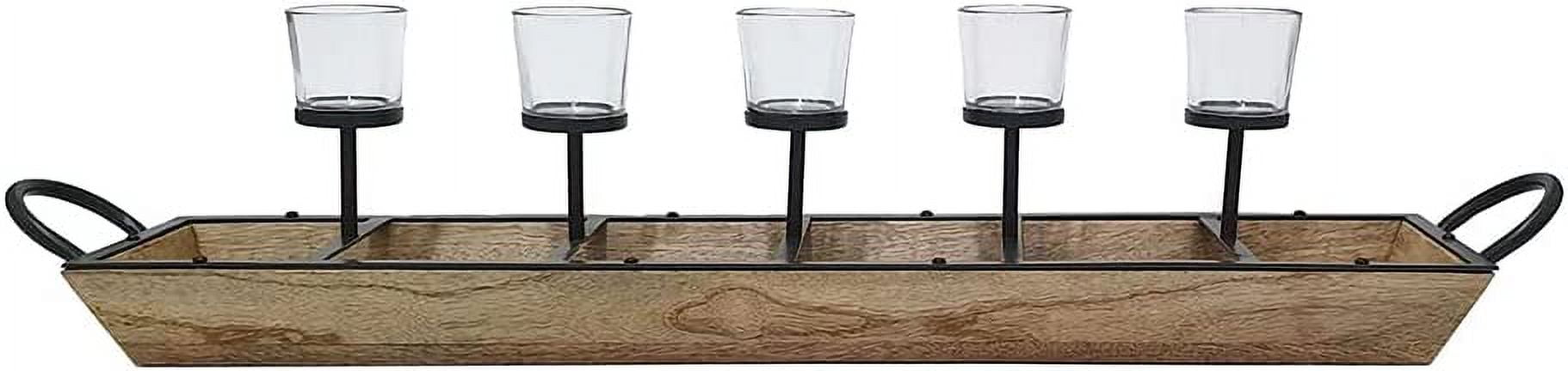 Rustic Mango Wood and Iron Tealight Holder Tray