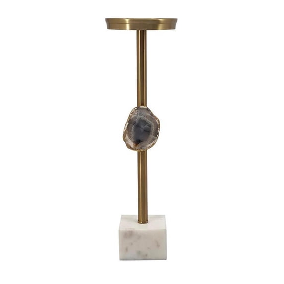 A&B Home Marble & Agate Pillar Holder - 4.5" x 4.5" x 15.2" - Gold/White