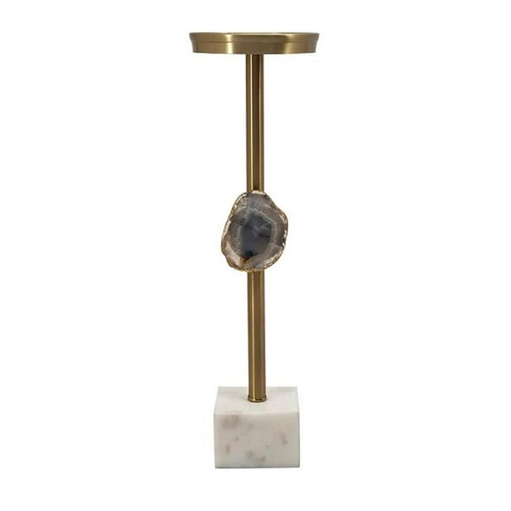 A&B Home Marble & Agate Pillar Holder - 4.5" x 4.5" x 15.2" - Gold/White