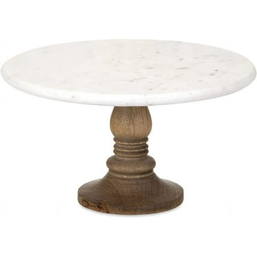 A&B Home Marble Cake Stand in White – Handcrafted Cake Pedestal, Marble and Mango Wood Display Table for Presenting Cakes, Pastries, Desserts. Cake Stands