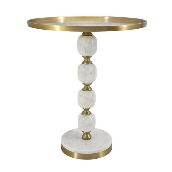 A&B Home Marble & Metal Tray Side Table - Large - Gold/White