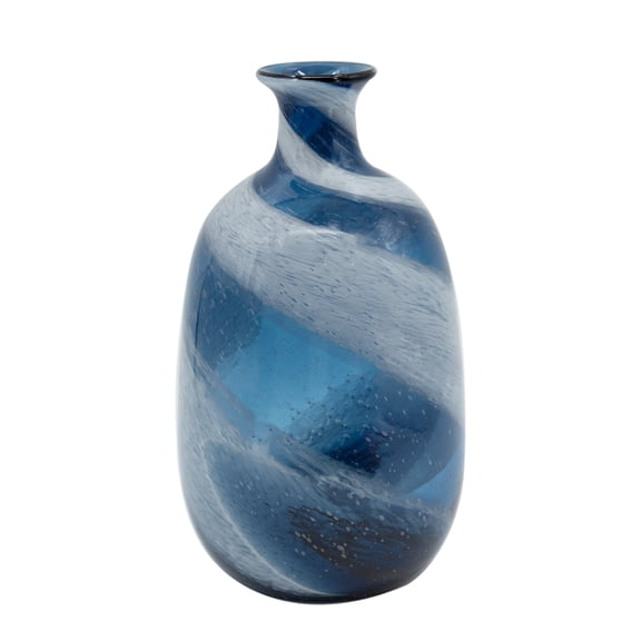 A&B Home Mayron Glass Vase with Swirl Design - 7.5"Dia. x 13.5" - Blue/White
