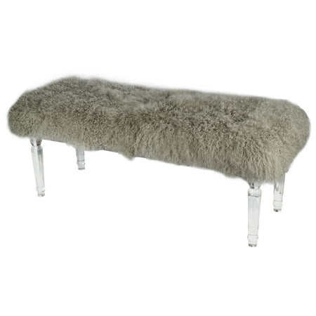 A&B Home Mongolian Fur and Acrylic Bench - Clear, Gray-Color:Clear,Style:Modern Chic