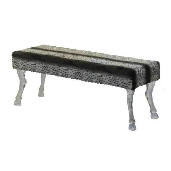 A&B Home Mongolian Striped Faux Fur & Acrylic Bench-Color:Clear,Style:Modern Chic