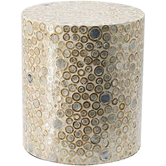 A&B Home Mother of Pearl End Table, Cream Round Capiz Stool, Live Edge Coffee Table, Living Room Plant Stand, 14" x 14" x 16"$$Furniture
