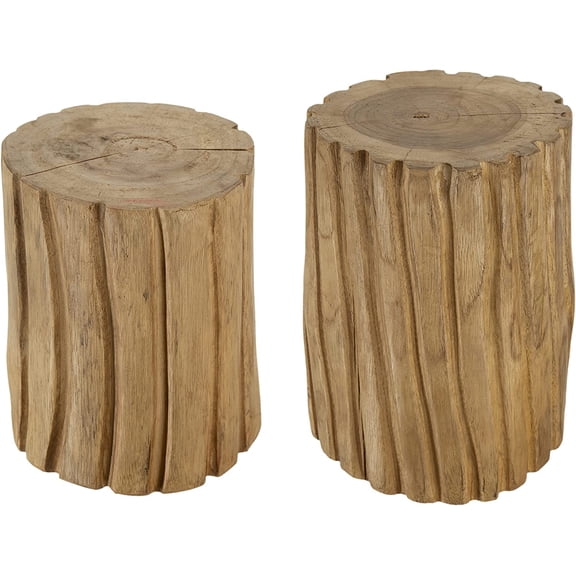 A&B Home Teak Wood Tree Stump Pedestal Stand Set - Set of 2 Size Wooden Tree Stump Stand, Garden Plant Stand, Living Room Garden Balcony Plant Stand, Large: 8" x 8" x 10", Small: 8" x 8" x 8"