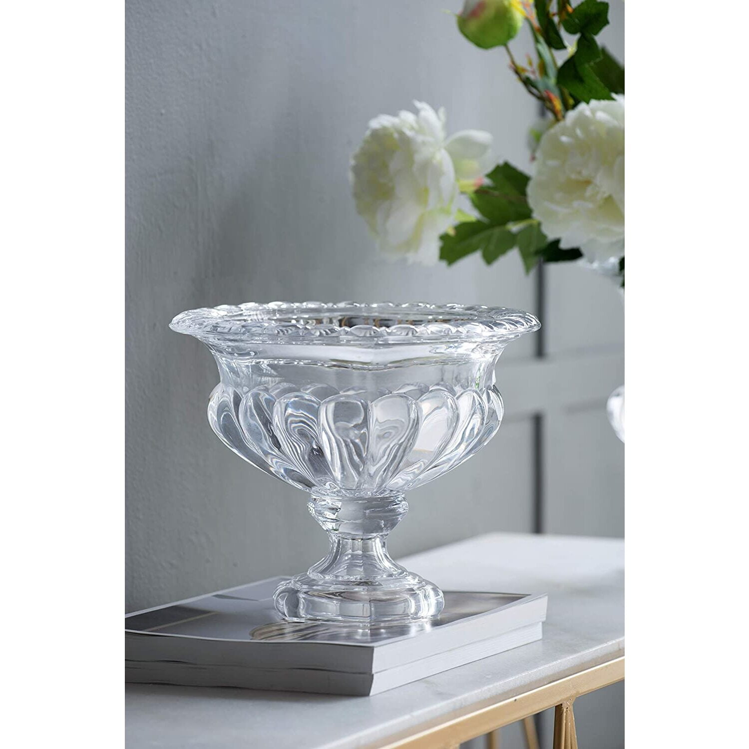 Clear Glass Pedestal Display Bowl, 7.7" Diameter