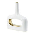 thumbnail image 1 of A&B Home Open Center Rectangular Ceramic Vase - White, Gold Finish Contemporary Style Dimensions: 11.6" L x 3" W x 13.2" H, 1 of 6