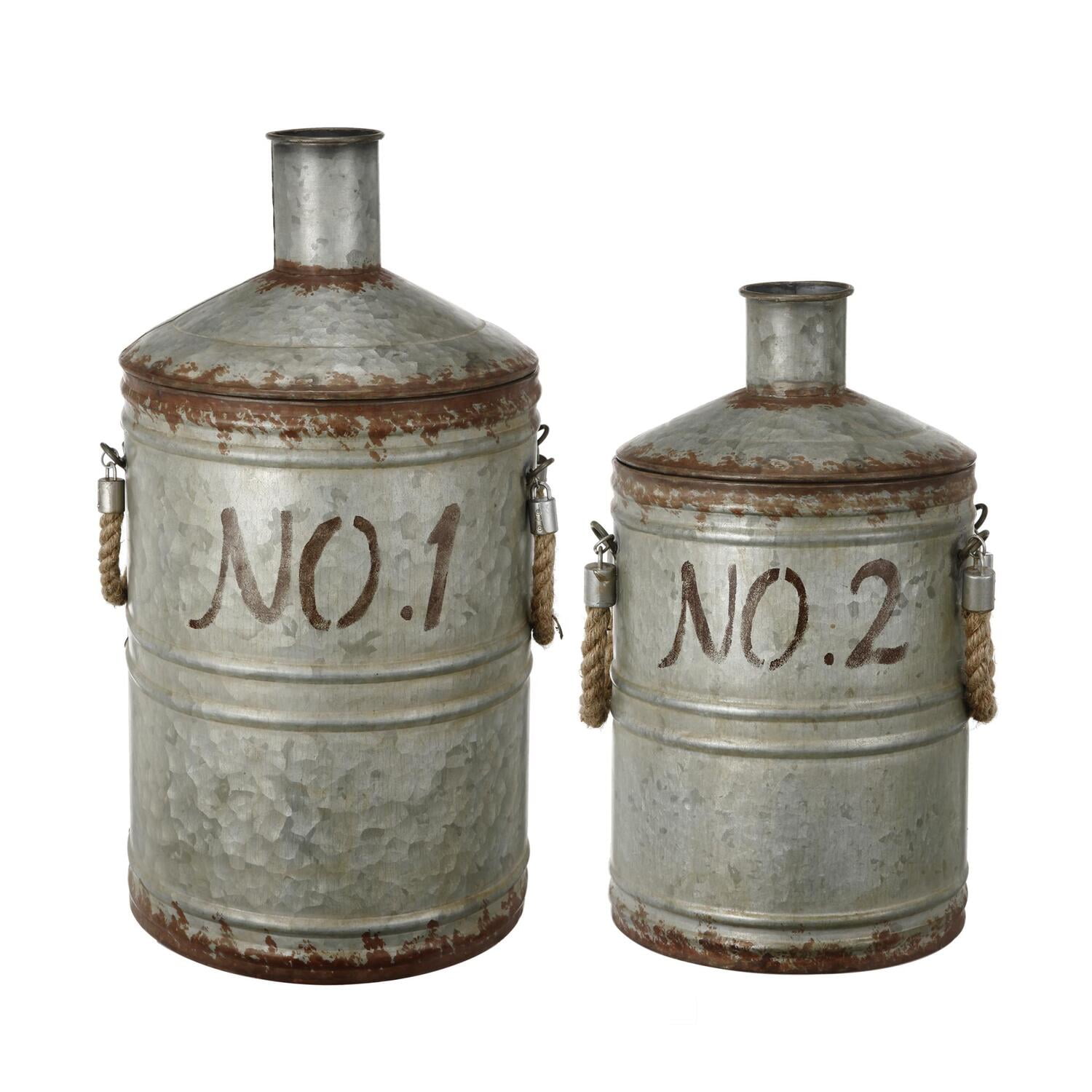 Patchin Silver Galvanized Metal Jugs with Rope Handles, Set of 2