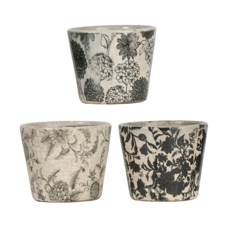 A&B Home Patterned Terracotta Planters (Set of 3) Black