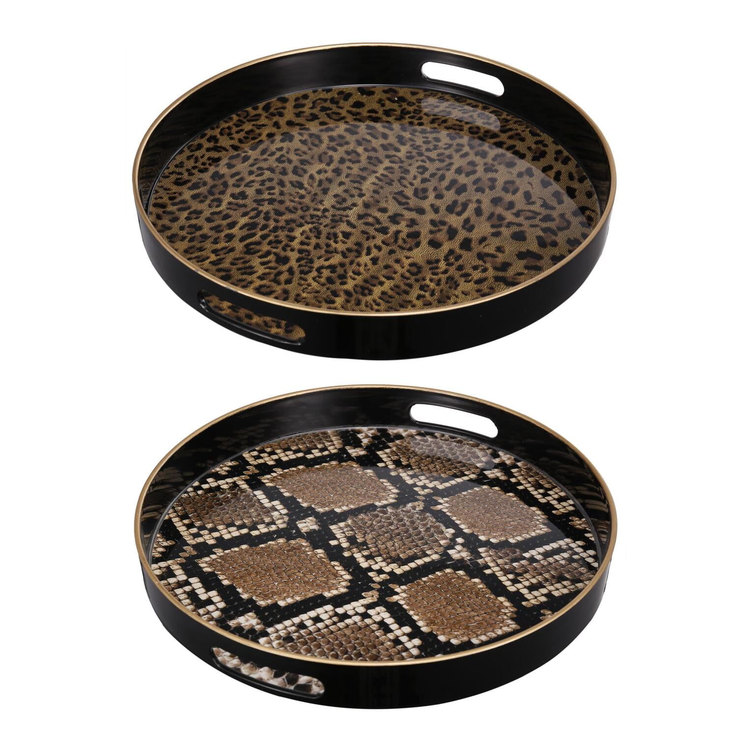 Quinn Safari Brown and Black Round Trays Set