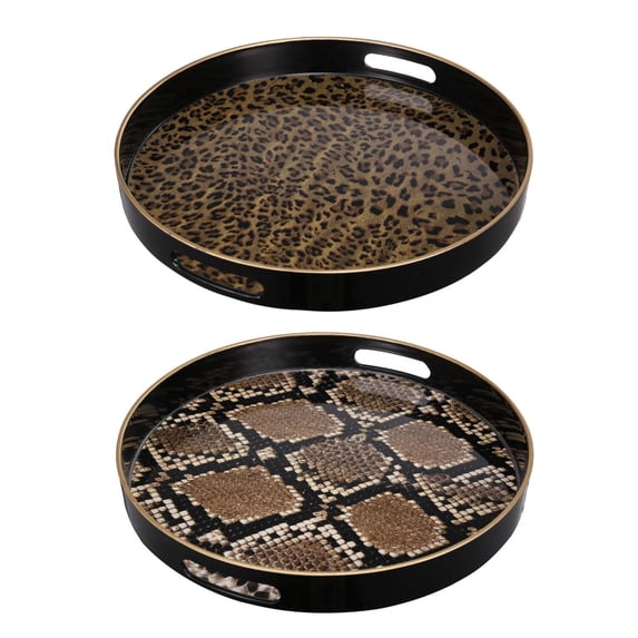 A&B Home Quinn Safari Round Trays-Color:Brown,Style:Modern Chic