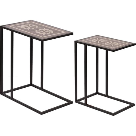 A&B Home Raj Brass Inlaid Nesting Tables - Set of 2-Color:Black,Style:Classic Vintage