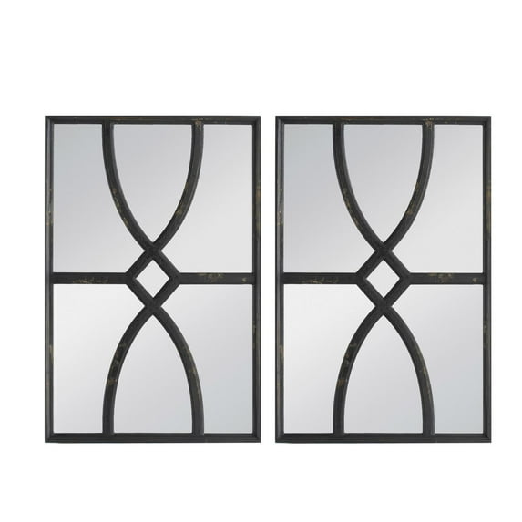 A&B Home Wall Mirror Set of 2 Windowpane Wall Decor with Wood Frame Farmhouse Style for Bedroom Bathroom Living Room